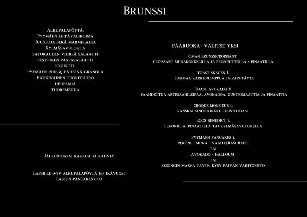 brunssi menu Pyymäen oma Brunssi menu