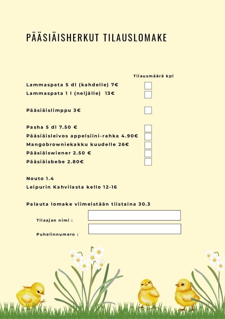 Tilaa pääsiäisherkut 30.3 mennessä ja nouda Leipurin Kahvilasta 1.4